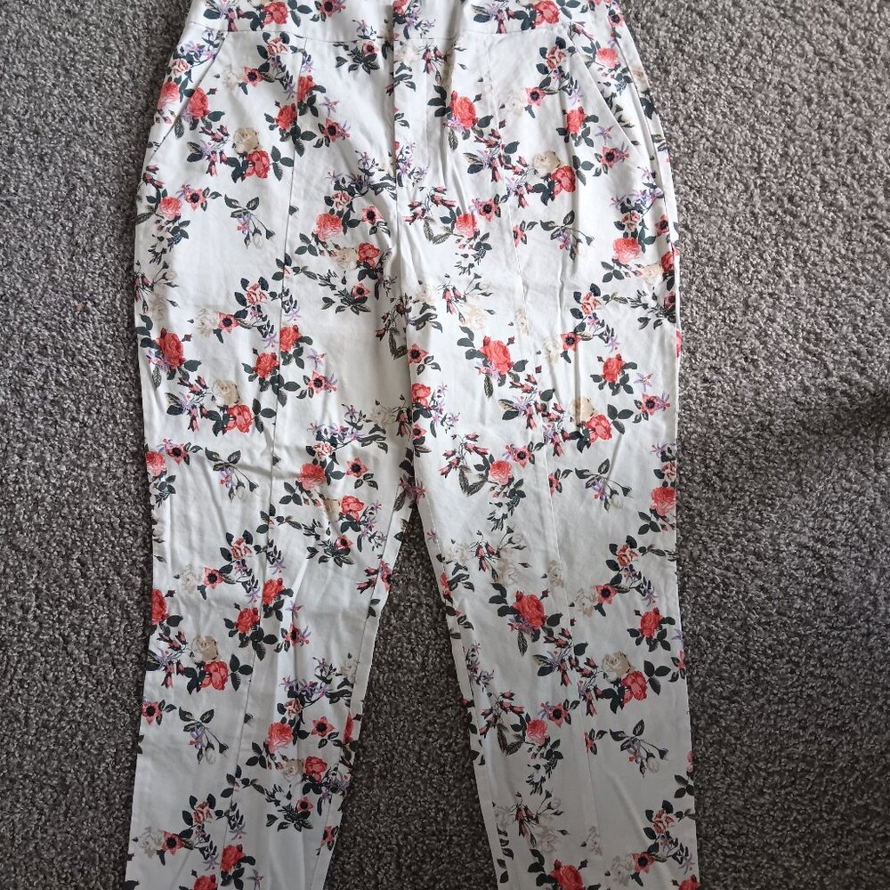 INC International Concepts women's 12 pants floral linen slim ankle high rise - Picture 2 of 9